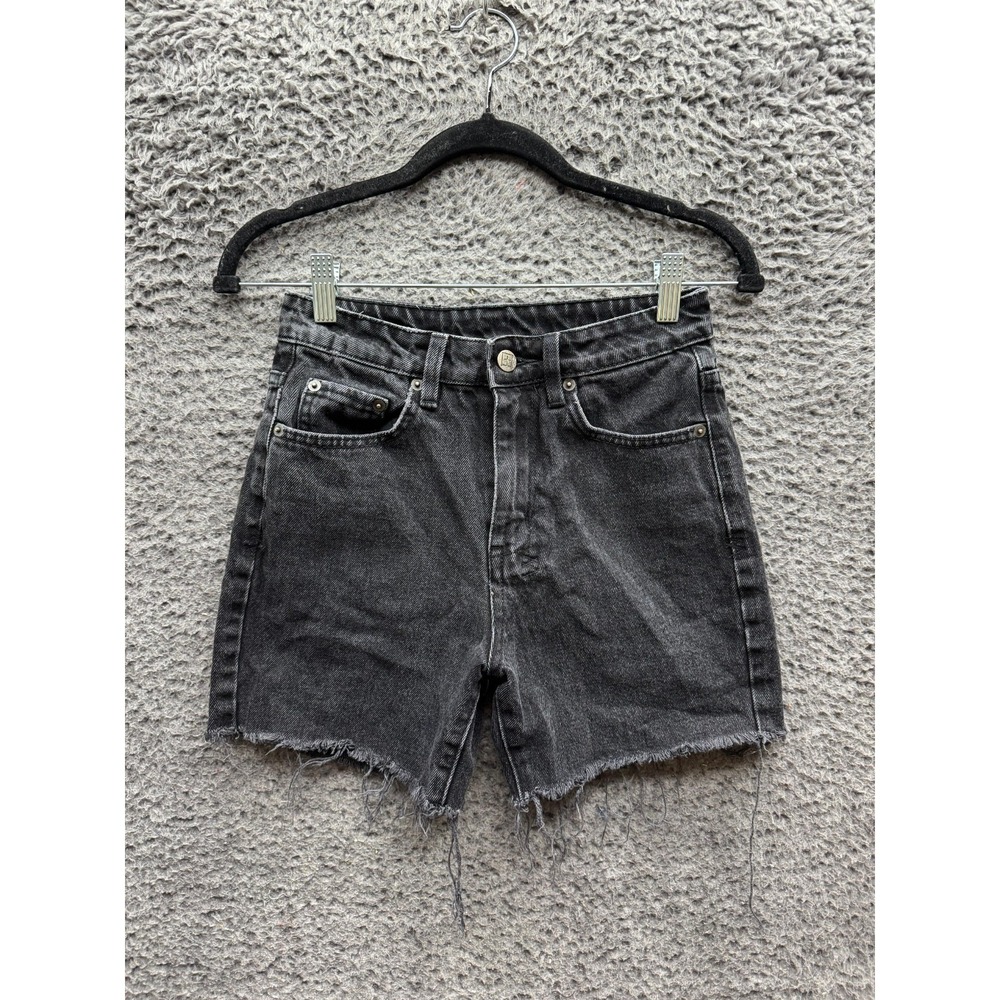 Ksubi High Rise Racer Denim Short Raw Frayed Hem Noir Black Womens Size 23